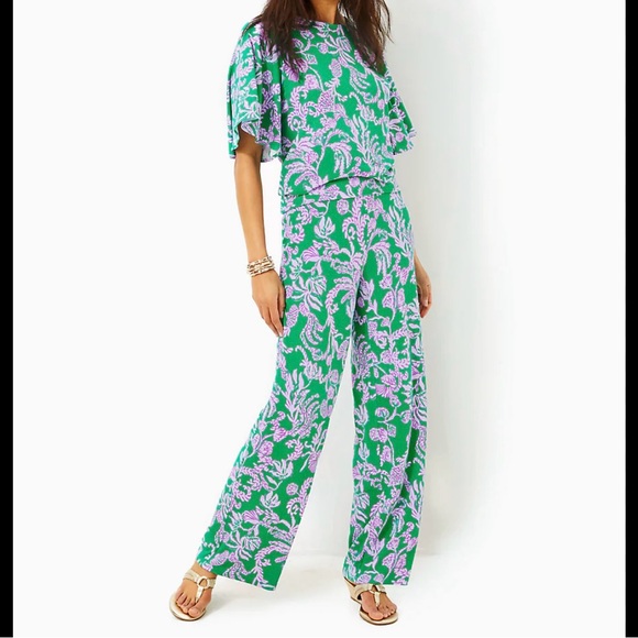 NWT Lilly Pulitzer Pink and Green Wide Leg Pants Sz s - Picture 2 of 7